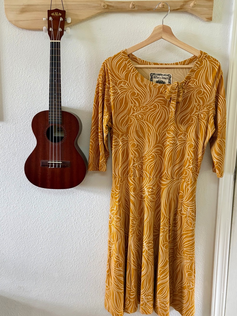 Effie’s Heart Mustard Floral Swirl Swing Dress L